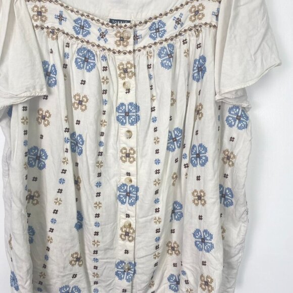 Torrid Linen Blend Embroidered Floral Flutter Sleeve Top - Picture 6 of 13
